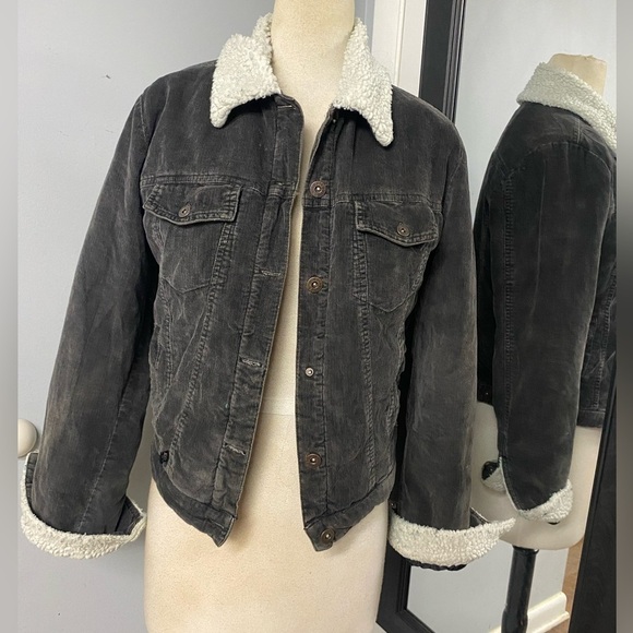 VINTAGE CHORE JACKET DARK BROWN/GREEN CORDUROY WITH WARM WOOL LINING - Picture 15 of 16